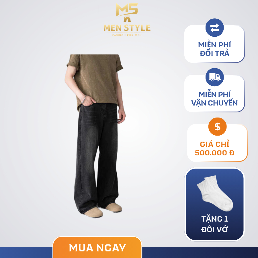 Quần jean nam ống rộng Quần Jean Nam Baggy Ống Suông Rộng Màu Trơn Quần Jean Nam Wash Retro Ống Rộng