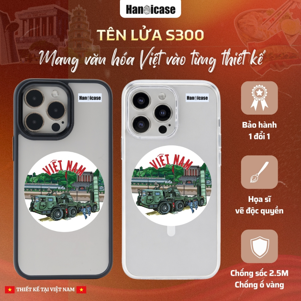 Ốp Lưng Điện Thoại Han icase Cho iPhone 12 13 14 15 16 17 Chống Sốc, Ố Vàng Hình In Tên Lửa S300
