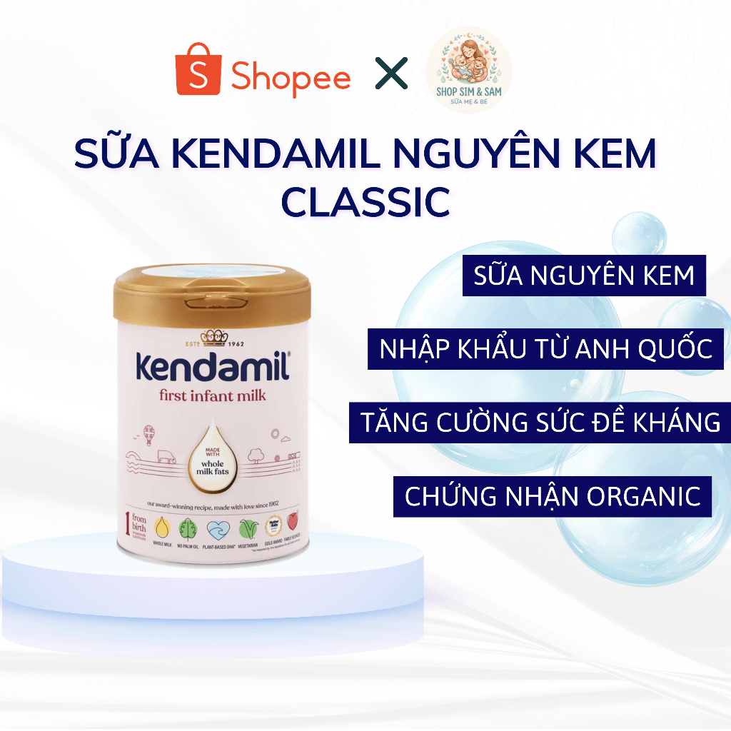 Sữa Cho Bé Kendamil Công Thức Nguyên Kem Classic Số 1, 2, 3 (800g) Chính Hãng