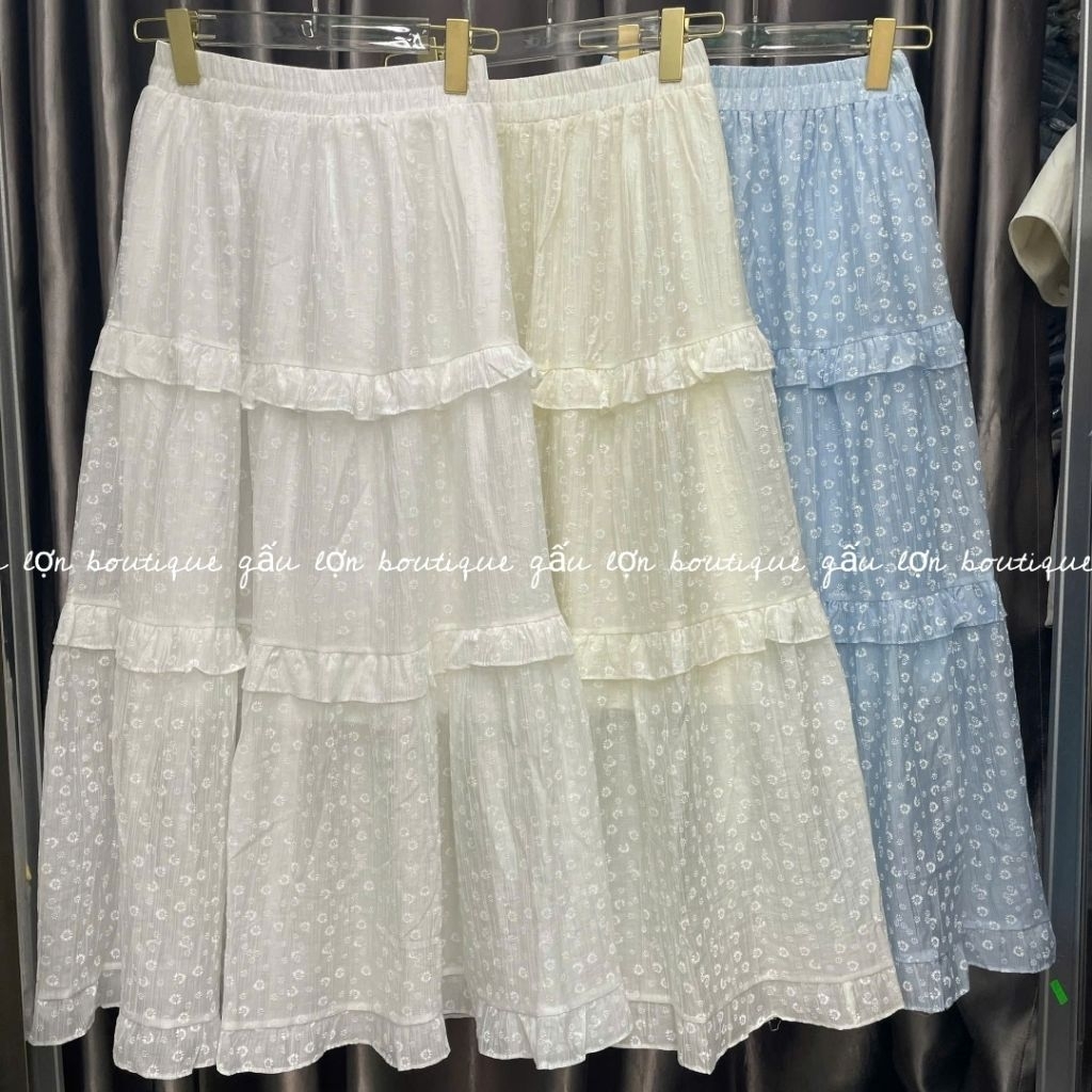 chân váy midi xoè tầng hoa nhí chất tơ phong cách hàn quốc | BigBuy360 - bigbuy360.vn