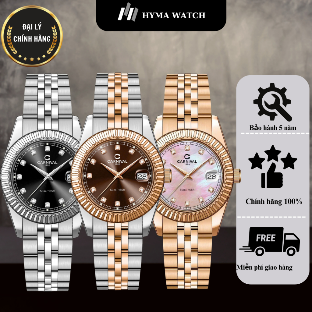 Đồng hồ Nữ Carnival 8131L Dây thép kính sapphire Bảo hành 5 năm Hyma Watch