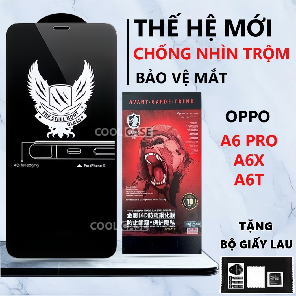 Kính cường lực chống nhìn trộm OPPO A6X/ A6T/ A6 Pro 5G chống ánh sáng xanh, bảo vệ mắt-Cool Case