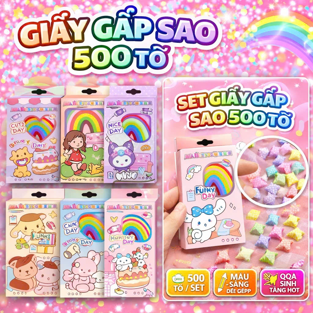 [500 tờ]  Hộp 500 giấy xếp sao, giấy gấp ngôi sao mẫu xinh