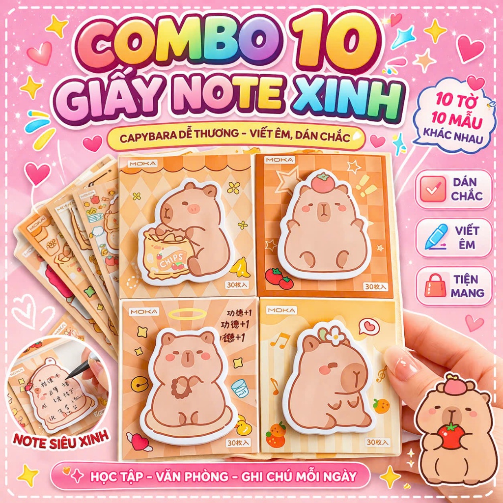 Combo 10 Giấy note, giấy ghi chú hình thú dễ thương
