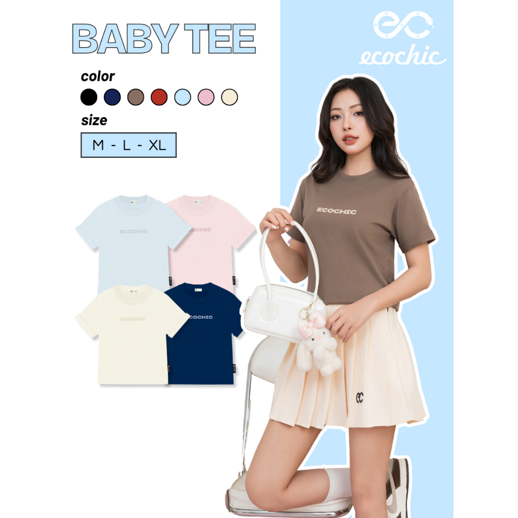 Áo Phông Baby Tee ECOCHIC Chữ Dập Nổi Chất Liệu Thun Mỹ Vừa Vặn Local Brand Chính Hãng