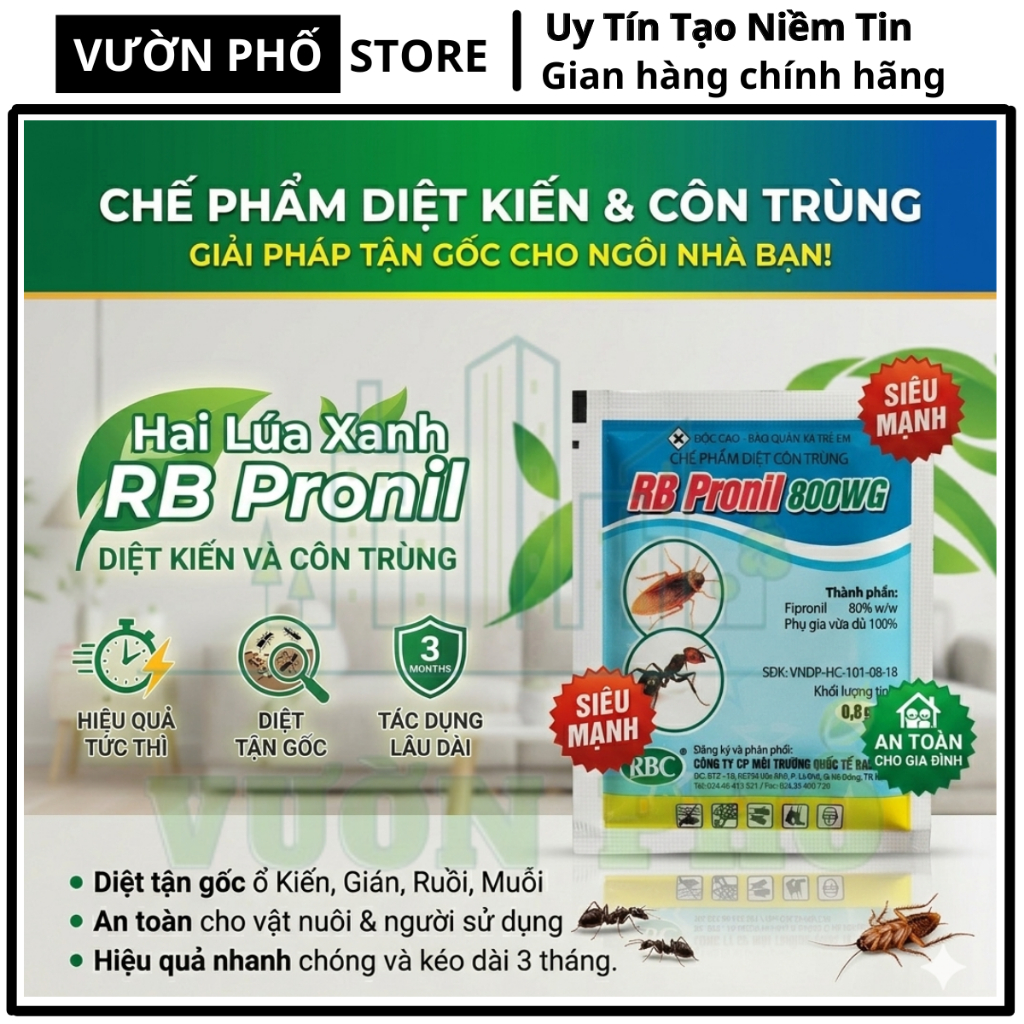 [10 GÓI] Sản phẩm (Hai Lúa Xanh) RB Pronil Trừ Kiến, Gián, Muỗi, Ve, Mạt, Côn Trùng - Bảo Vệ Nhà Cửa