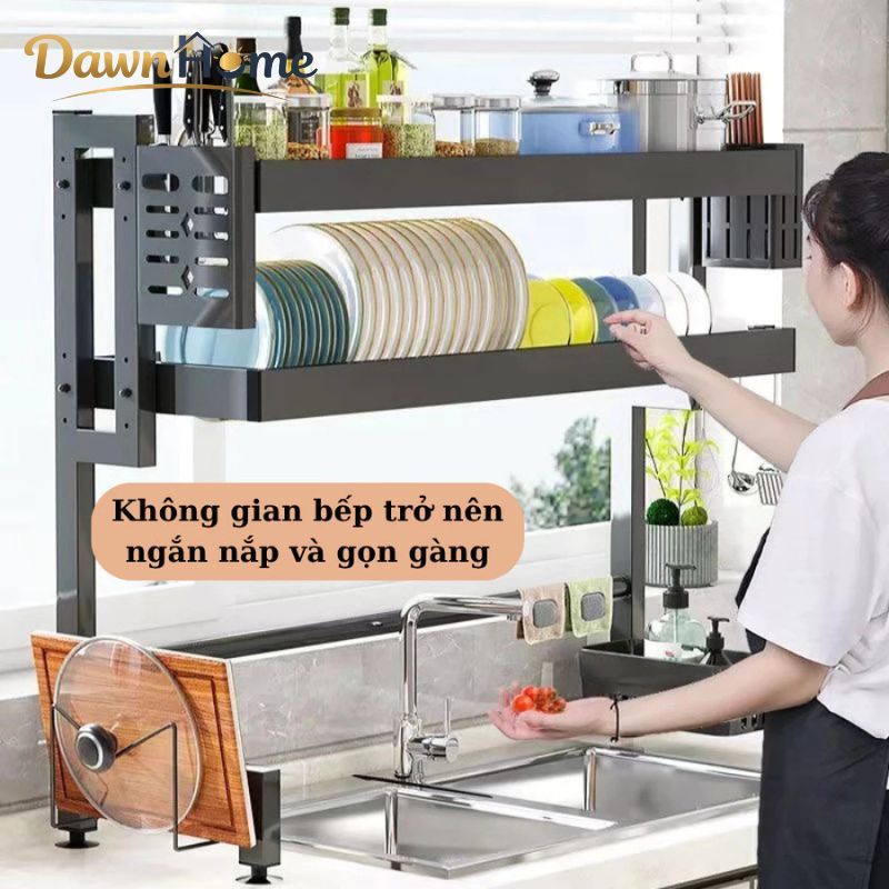 DawnHome 65-125CM Kệ đựng bát đĩa Trên Bồn Rửa Bát Cao Cấp Đa Năng 1/2 Tầng Kệ Để Chén Đĩa Trên Bồn 