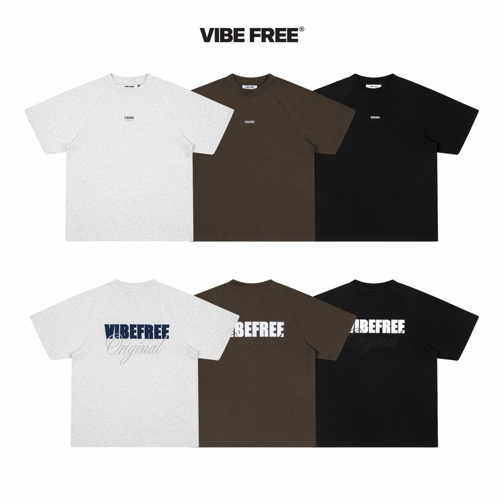 Áo thun raglan thêu VIBEFREE unisex 100% cotton basic cao cấp | BigBuy360 - bigbuy360.vn