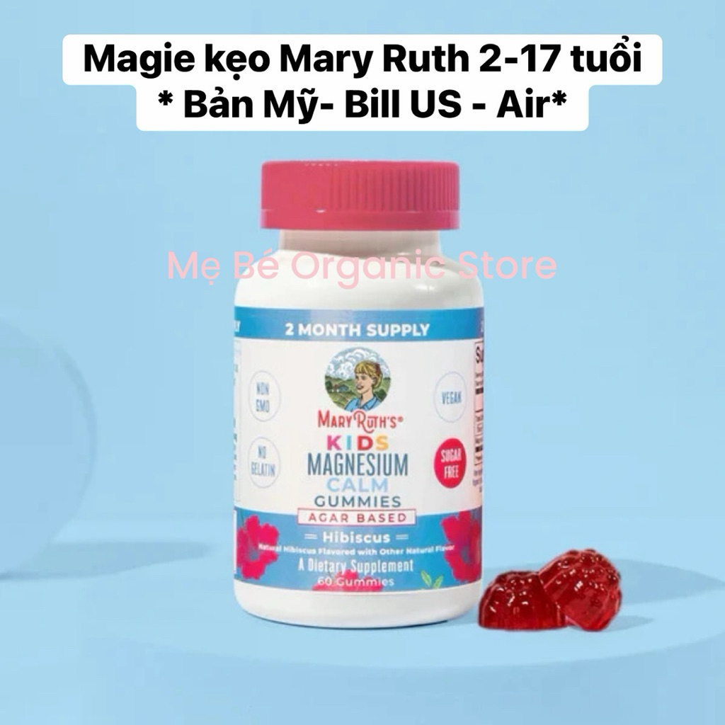 [ Full Bill- AIR ] Kẹo dẻo Magie cho trẻ em Mary Ruth's Magnesium 60 viên