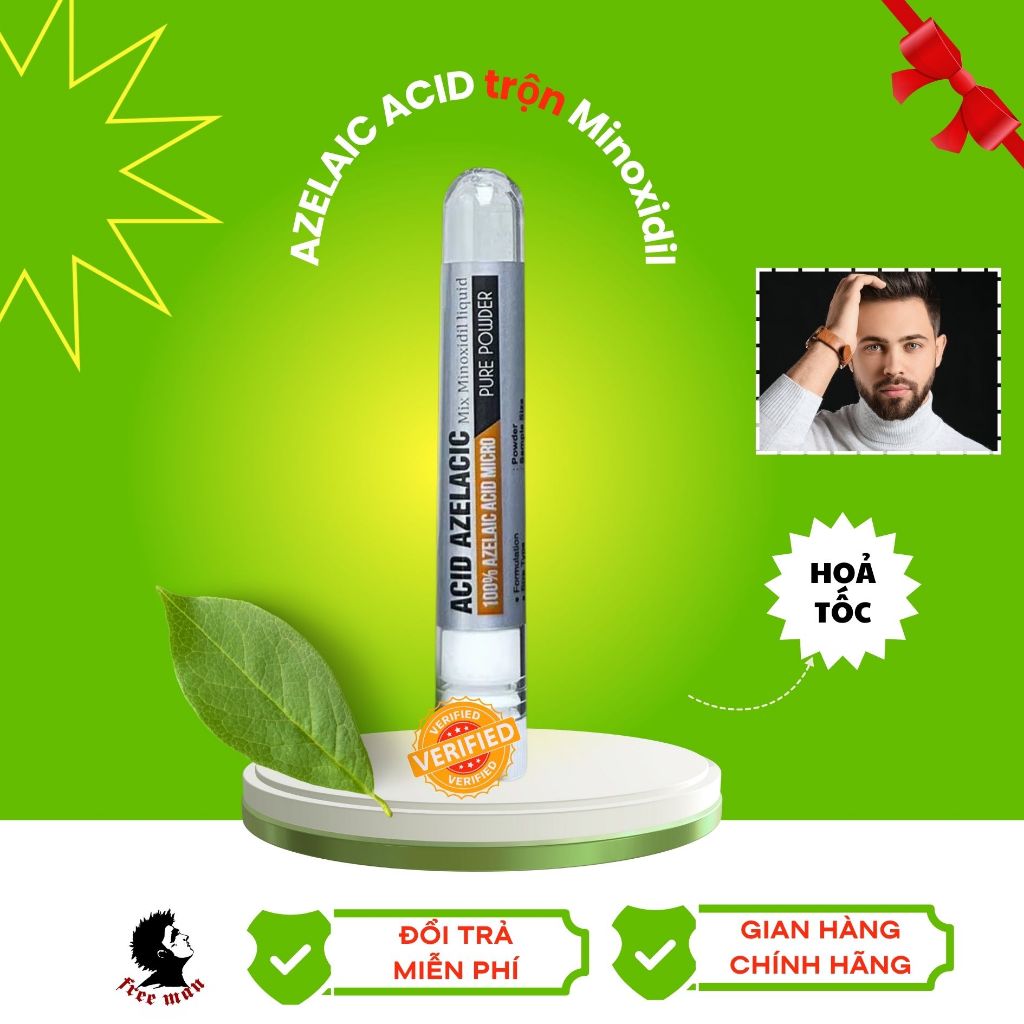 Bột Azelaic Acid trộn vào Minoxi-dil 5% và Minoxi-dil 2% Hỗ trợ Mọc Tóc Mọc Râu Nhanh Hơn Giảm Rụng