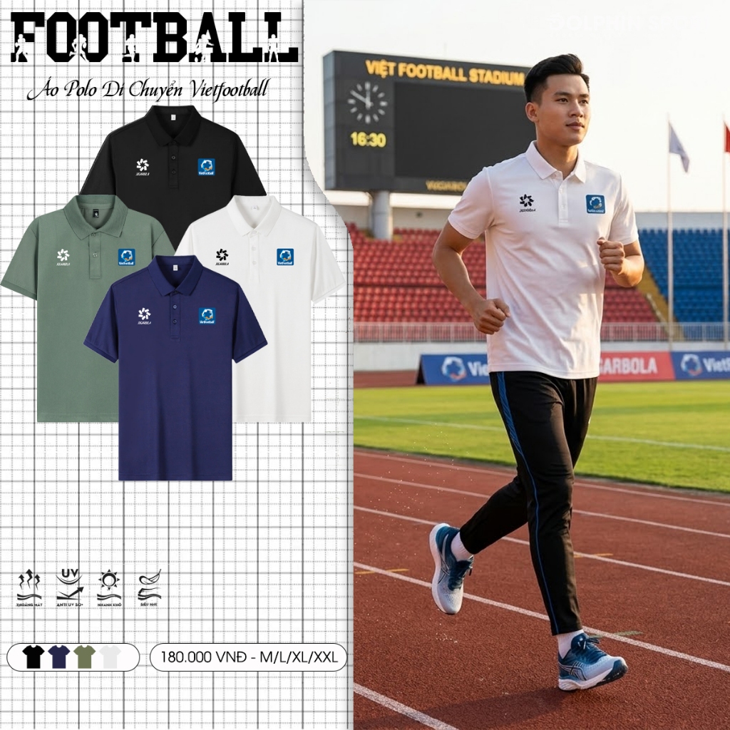 Áo Polo Di Chuyển Trọng Tài In Hình Vietfootball Vải Pique Nhiều Màu - Ảnh Thật và Video Shop Chụp
