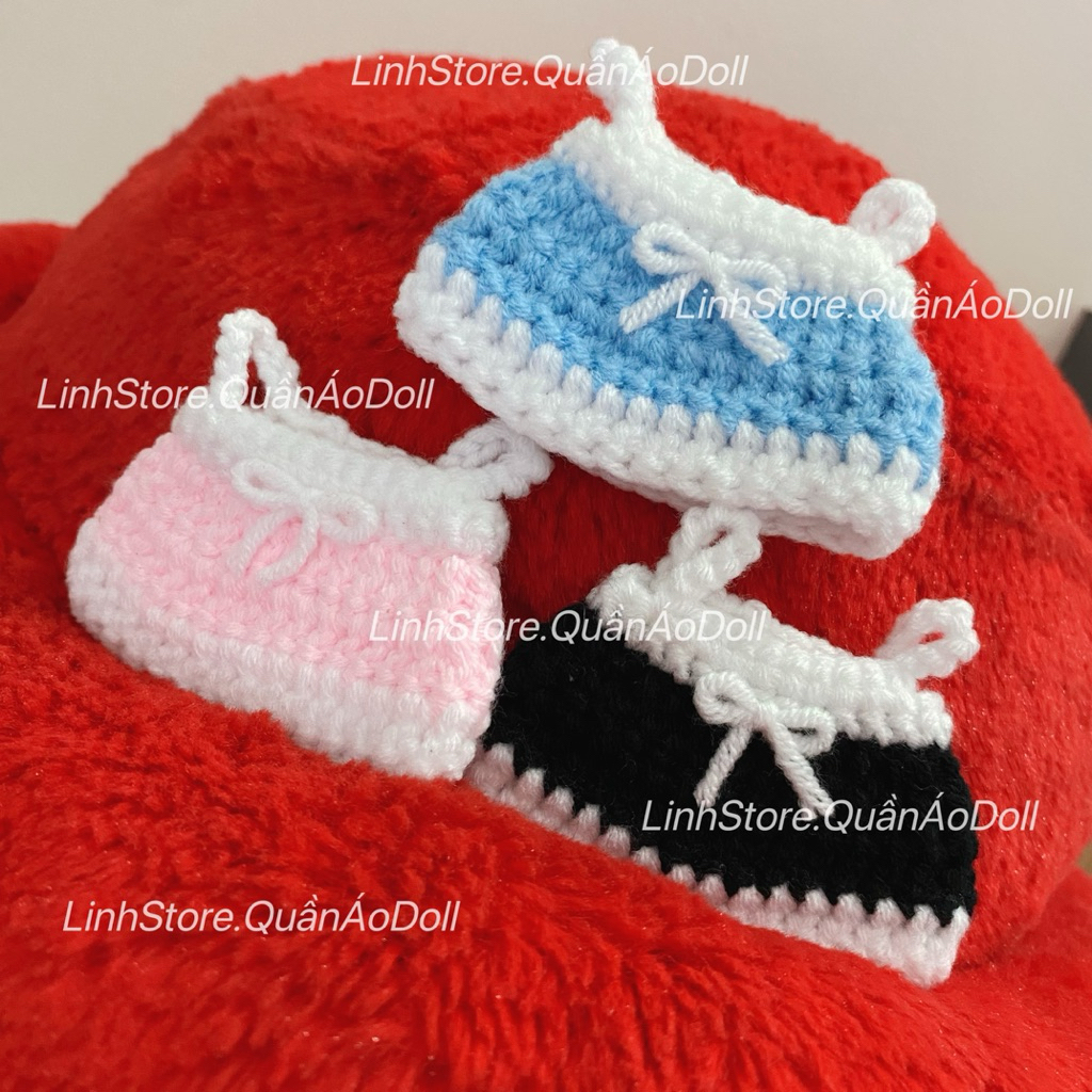 [Quần áo búp bê] ĐẦM LEN NƠ HAI DÂY DOLL 5IN