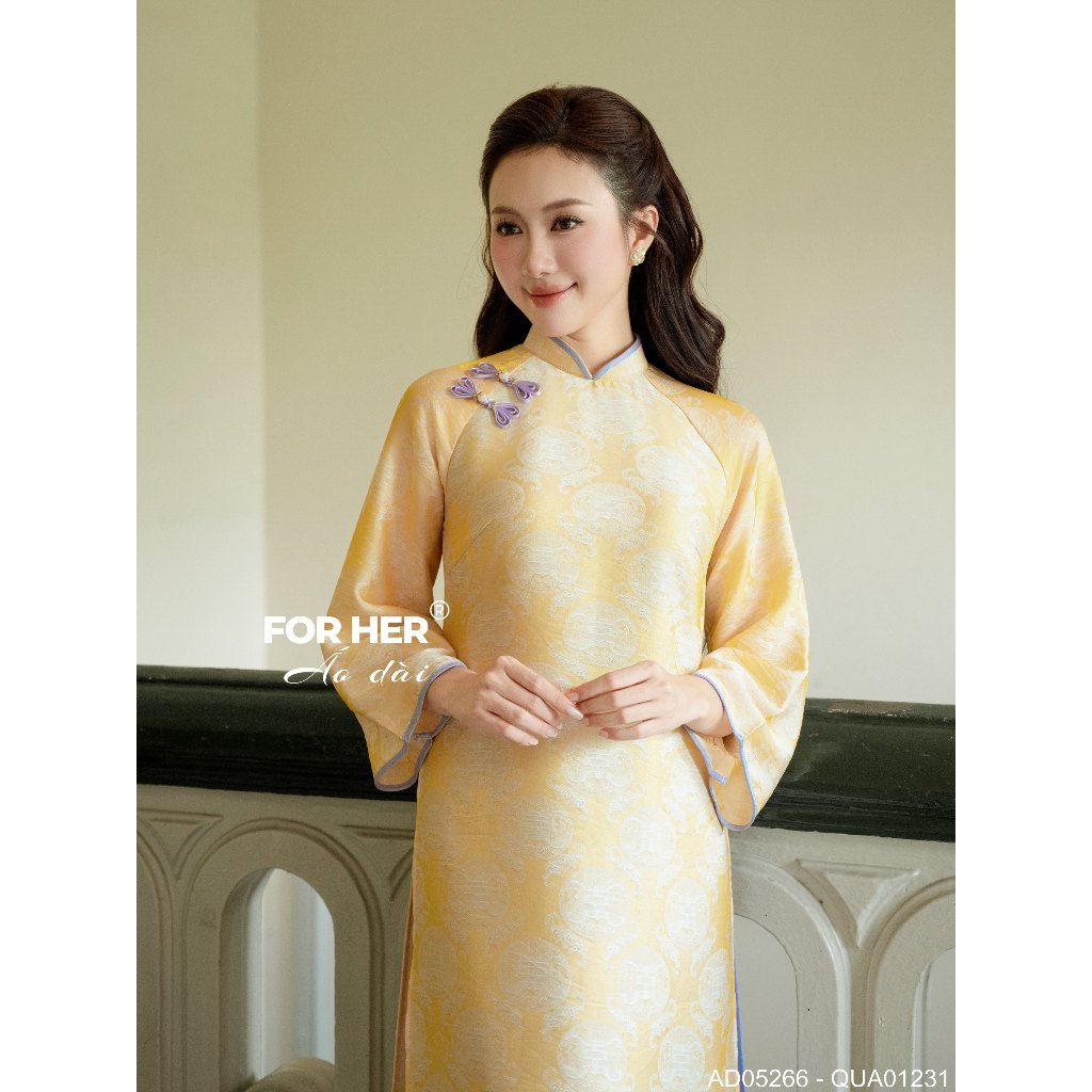 Áo dài Nàng Thơ For Her 4 tà tơ ánh thọ dơi vàng - AD05266