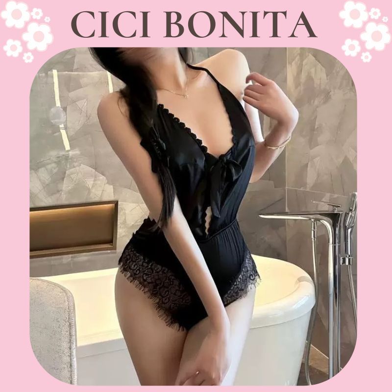 {CICI BONITA-CB63} Đồ lót liền thân phối ren nơ buộc dễ thương