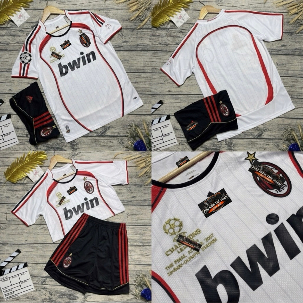 Bộ Quần Áo Bóng Đá Ac Milan 2007 Trắng Sân Nhà - Vải polyester Cao Cấp