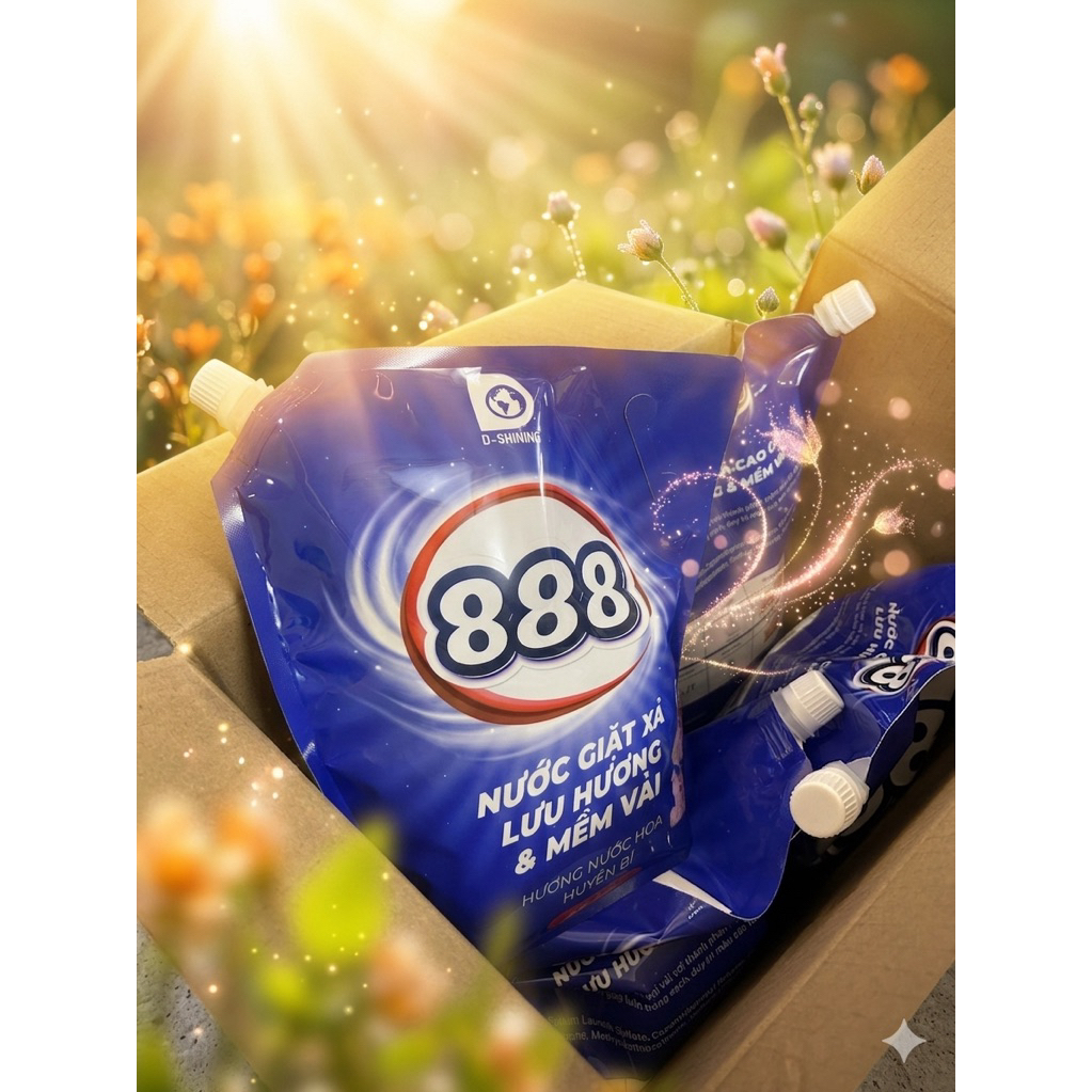 Nước Giặt Xả 888 D-Shining hương nước hoa huyền bí - Thùng 4 túi - Mềm Vải, Lưu Hương Lâu, An Toàn