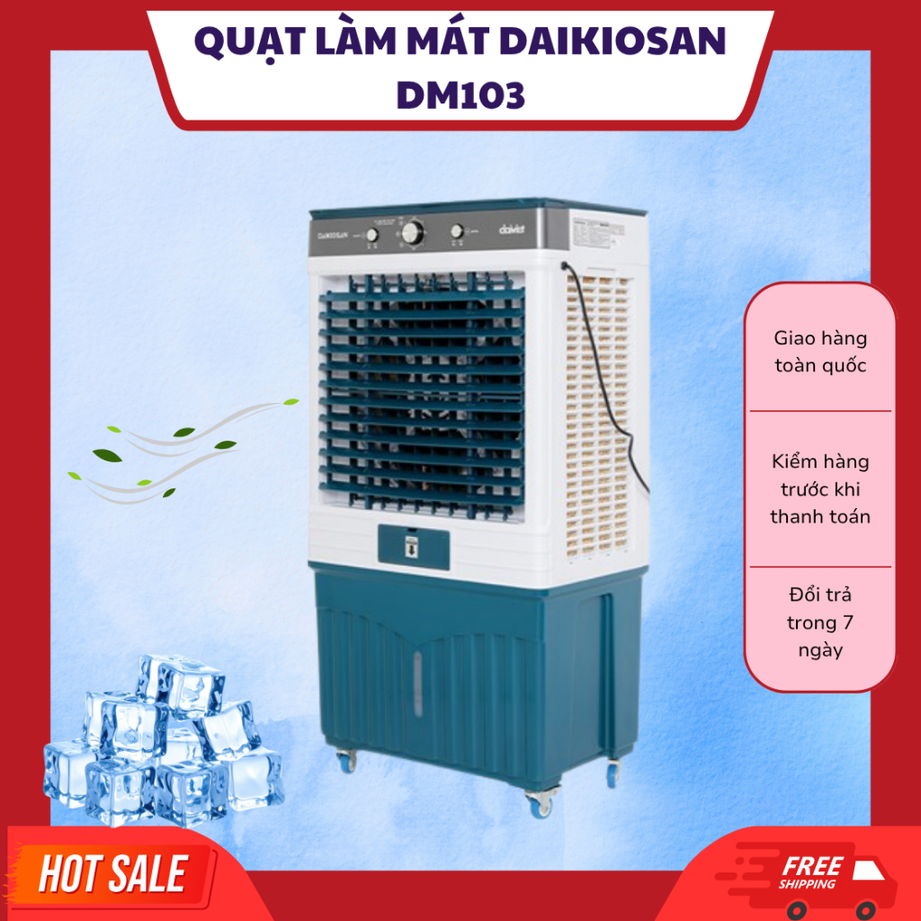 Quạt làm mát Daikiosan DM103, công suất 175W, bình nước 72L, mát sâu, lọc bụi Ag+, tiết kiệm điện