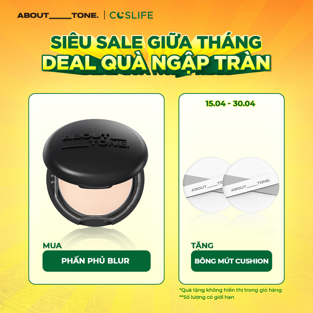 [DEAL QUÀ] Phấn Phủ Nén ABOUT_TONE Kiềm Dầu Giữ Nền Khô Thoáng Mịn Da Tự Nhiên 9g