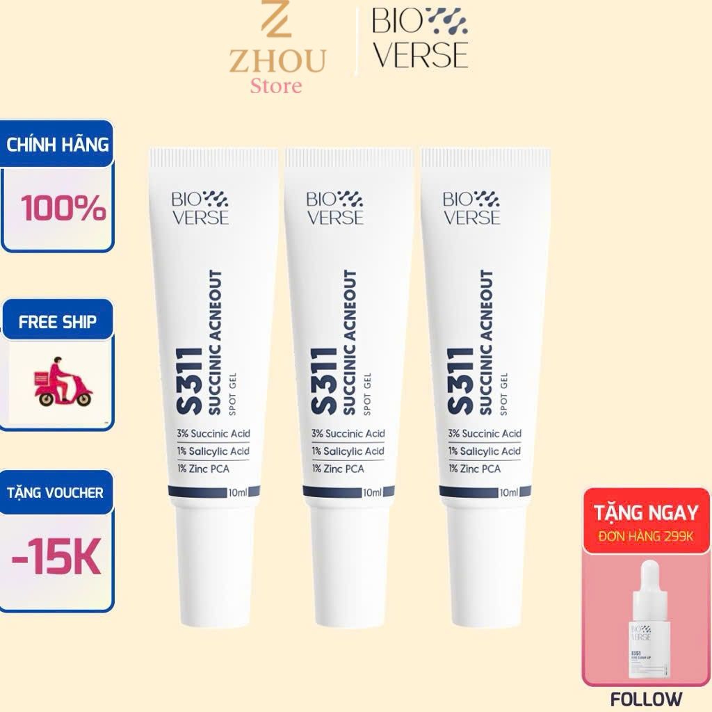 [Mua 3 Tặng Serrum] Gel Chấm Mụn S311 BIOVERSE Succinic Acneout 10ml