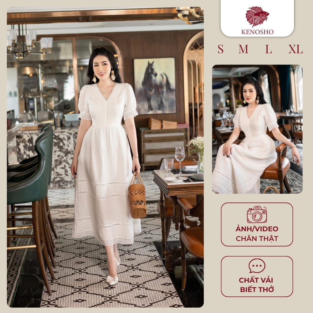 Váy Linen Nữ Cổ Tim - Đầm Premium Linen Thiết Kế Suông Nhẹ Thanh Lịch Cao Cấp Kenosho K136