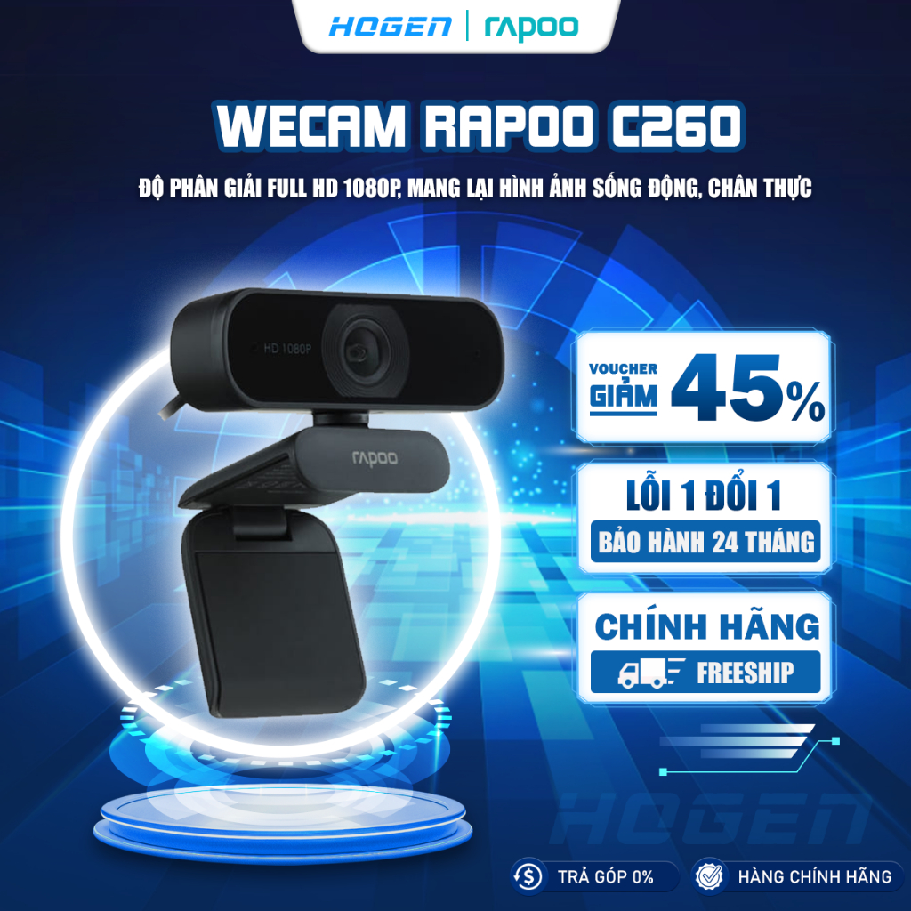 Webcam Rapoo C260 | Phân Giải HD 1080p | Góc Siêu Rộng 95°| Tự Động Lấy Nét | BH 24 Tháng