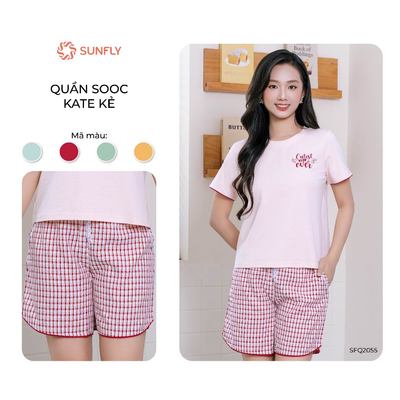Quần sooc mặc nhà nữ SUNFLY kate kẻ SFQ2055