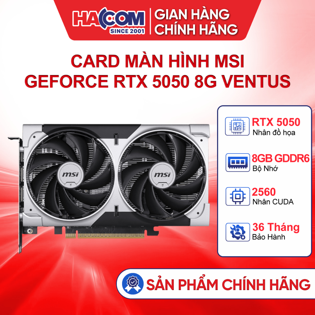Card Màn Hình MSI RTX 5050 8G VENTUS 2X OC (8GB GDDR6) - Bảo Hành 36 Tháng HACOM PC