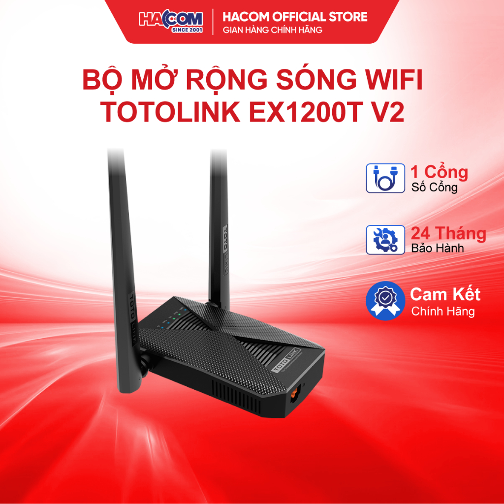 Bộ Mở Rộng Sóng wifi Totolink EX1200T V2 chuẩn AC1200 - Bảo Hành 24 Tháng HACOM PC
