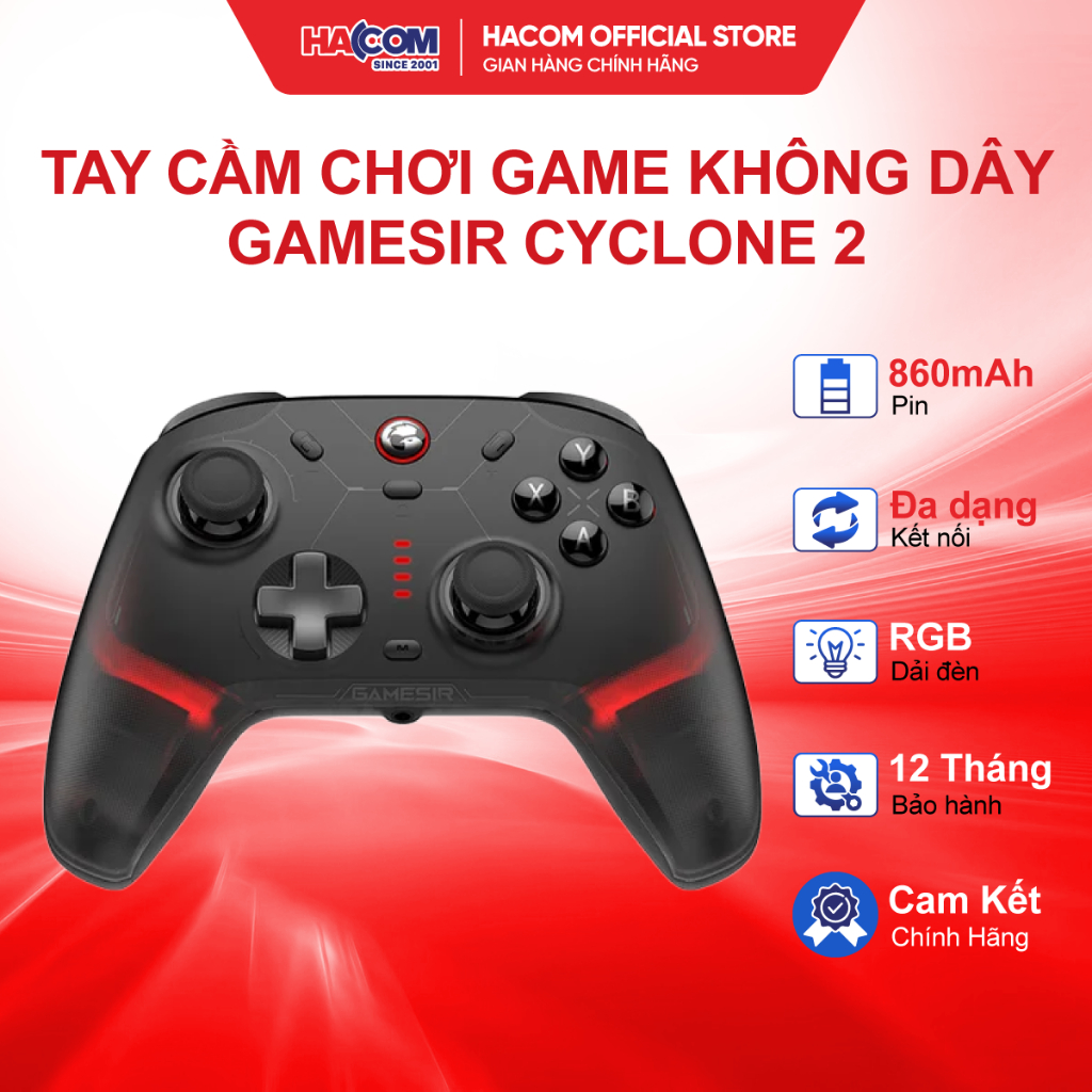 Tay Cầm Chơi Game GameSir CYCLONE 2 hỗ trợ đa nền tảng IOS, ANDROID, SWITCH, PC, Steam Deck HACOM PC