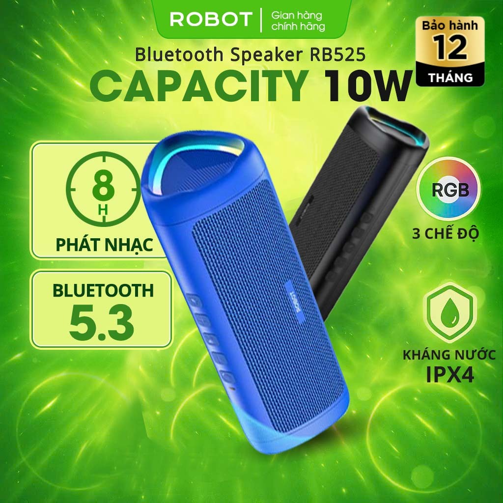 Loa Bluetooth mini RB525 Robot Bass Mạnh 10W Đèn Led RGB, Kháng Nước, Pin Trâu - Hỗ Trợ Kết Nối Thẻ 