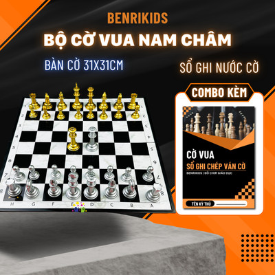 Combo Cờ Vua Nam Châm Mạ Vàng Bạc Size 31cm Và Sổ Ghi Chép Nước Cờ Benrikids Có Hướng Dẫn Chơi Cho Người Mới Bắt Đầu