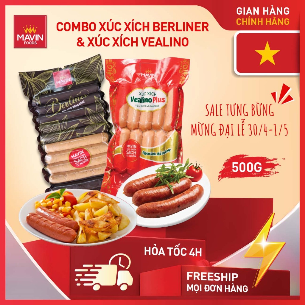 Combo 2 sản phẩm xúc xích xay thô Berliner 500g và Vealino 500g - Ngon lành bổ dưỡng