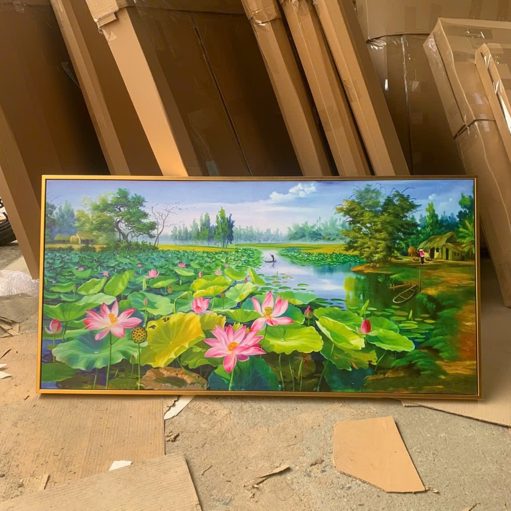 Tranh canvas Tranh hoa sen Tranh phong cảnh đồng quê Tranh decor phòng khách.Tranh canvas có sẵn khu