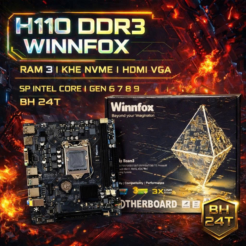 Main H110 D3 Winnfox - SP Intel Core I Gen 6 7 8 9 - không kém Ram - M Atx - chính hãng - có m2 nvme