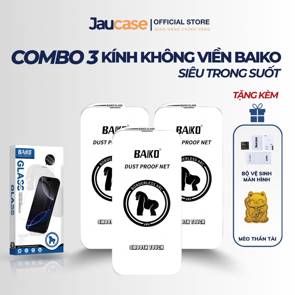 [COMBO MUA 3 TẶNG 1] Kính Cường Lực Không Viền Dành Cho IP Baiko Trong Suốt | Độ Cứng 9H | Cảm ứng c