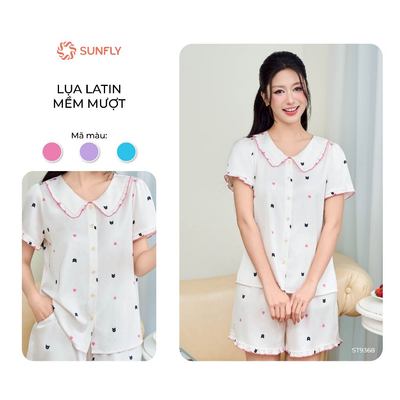 Bộ pijama nữ SUNFLY lụa latin mềm mướt áo cộc quần sooc ST9368