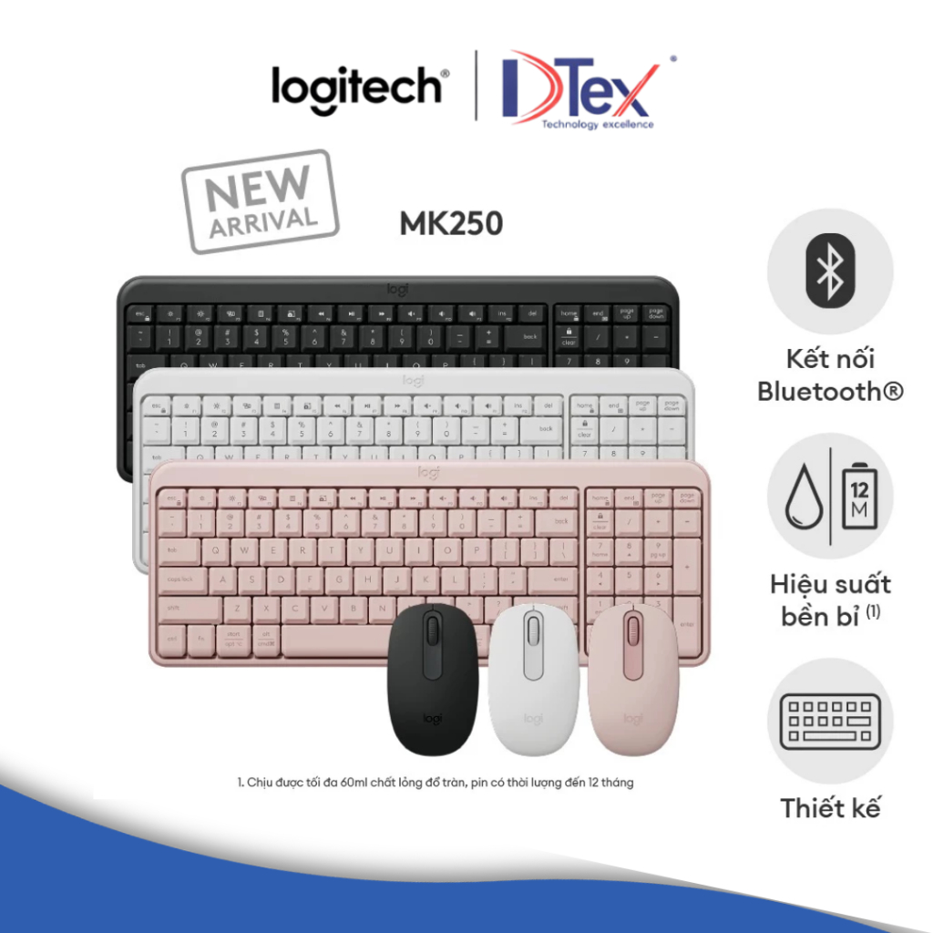 Combo Bàn Phím Chuột Không Dây Bluetooth Logitech MK250 Chính Hãng – Kết Nối Nhanh, Thiết Kế Nhỏ Gọn