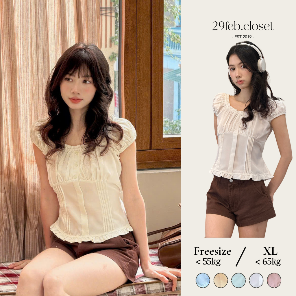 Áo thô tay bồng trễ vai kèm dây buộc eo, áo kiểu nữ mùa hè có tay bồng buộc eo - 29feb.closet - A594 | BigBuy360 - bigbuy360.vn