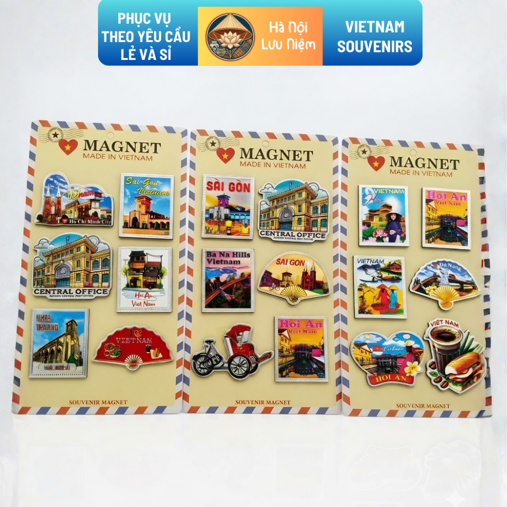 Set 6 Nam Châm Tủ Lạnh, Magnet Du Lịch Việt Nam Vintage Hà Nội Sài Gòn Hội An Trang Trí Quà Lưu Niệm