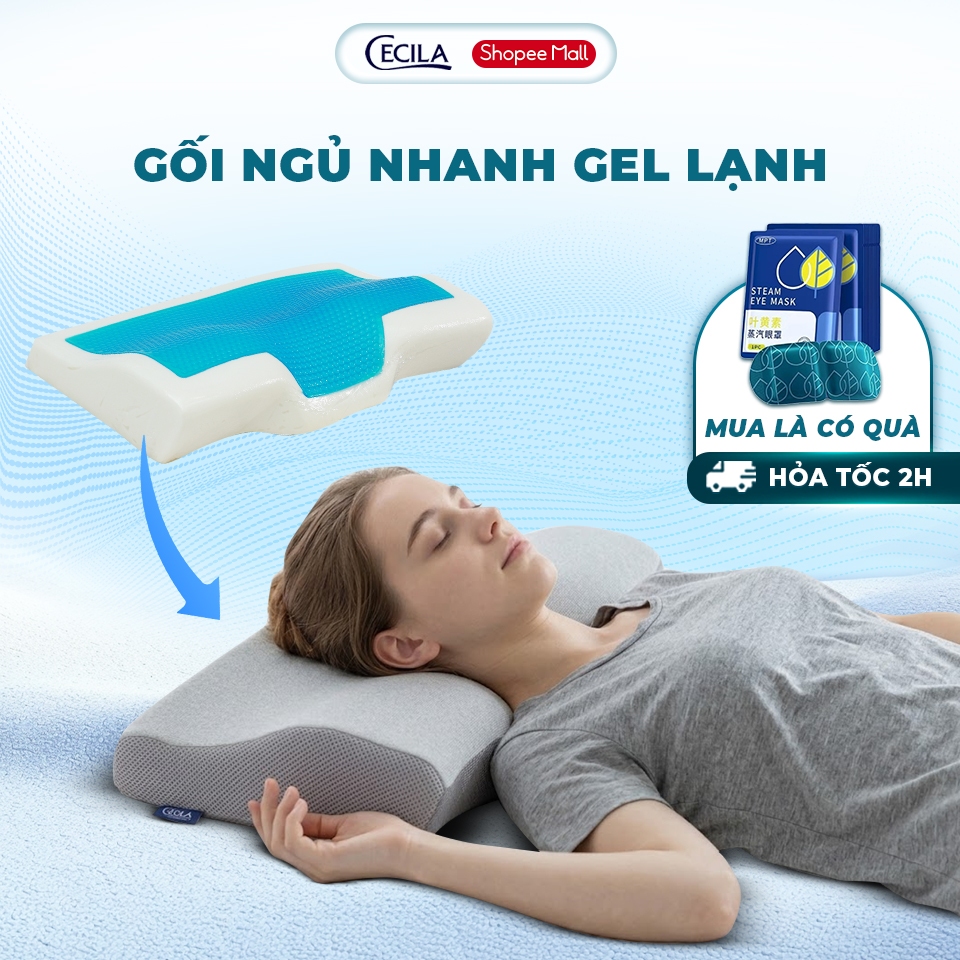 Gối cao su non người lớn CECILA Gối Nệm Y Tế có gel lạnh, thiết kế công thái học, hỗ trợ ngủ nhanh, 