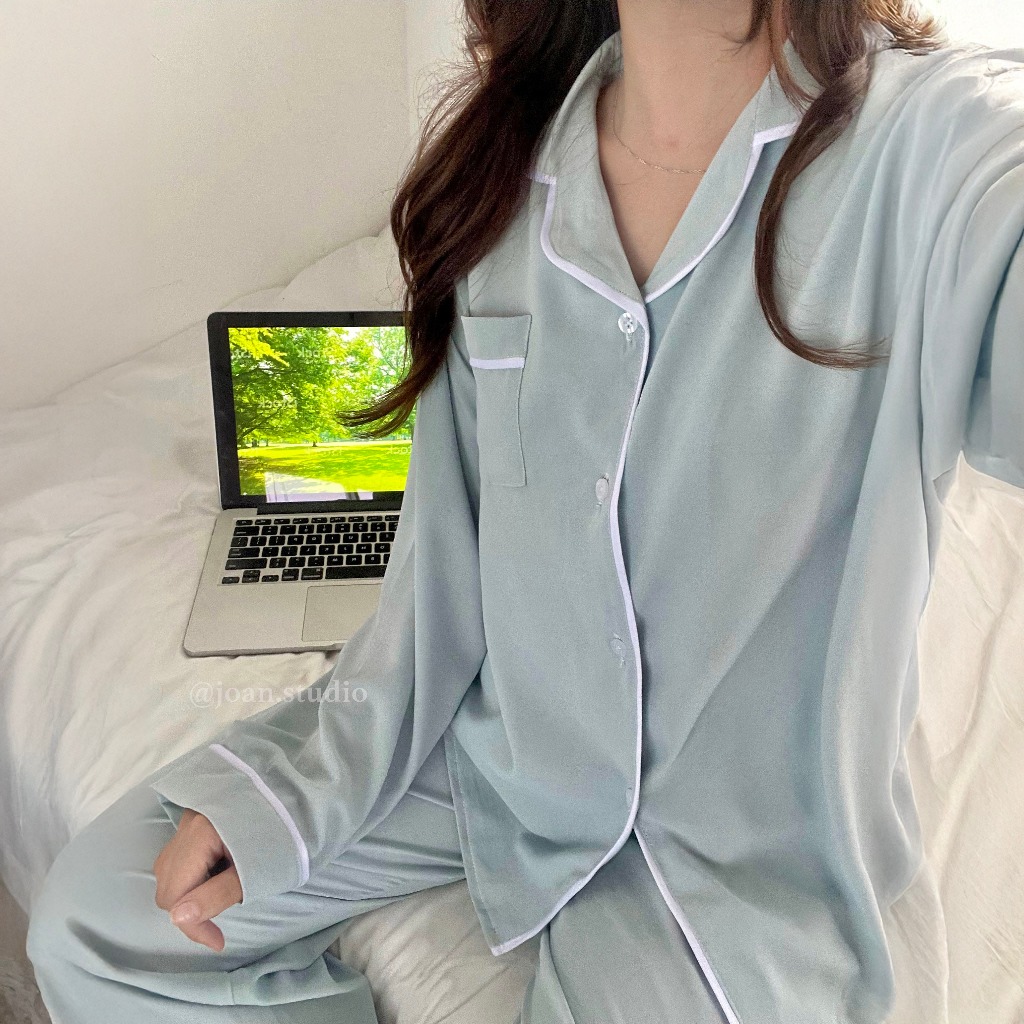 Đồ Ngủ Màu Xanh Pastel Baby Blue , Chất Lụa Cao Cấp, Mặc Mát, Giặt Máy Không Nhăn - JOAN.STUDIO