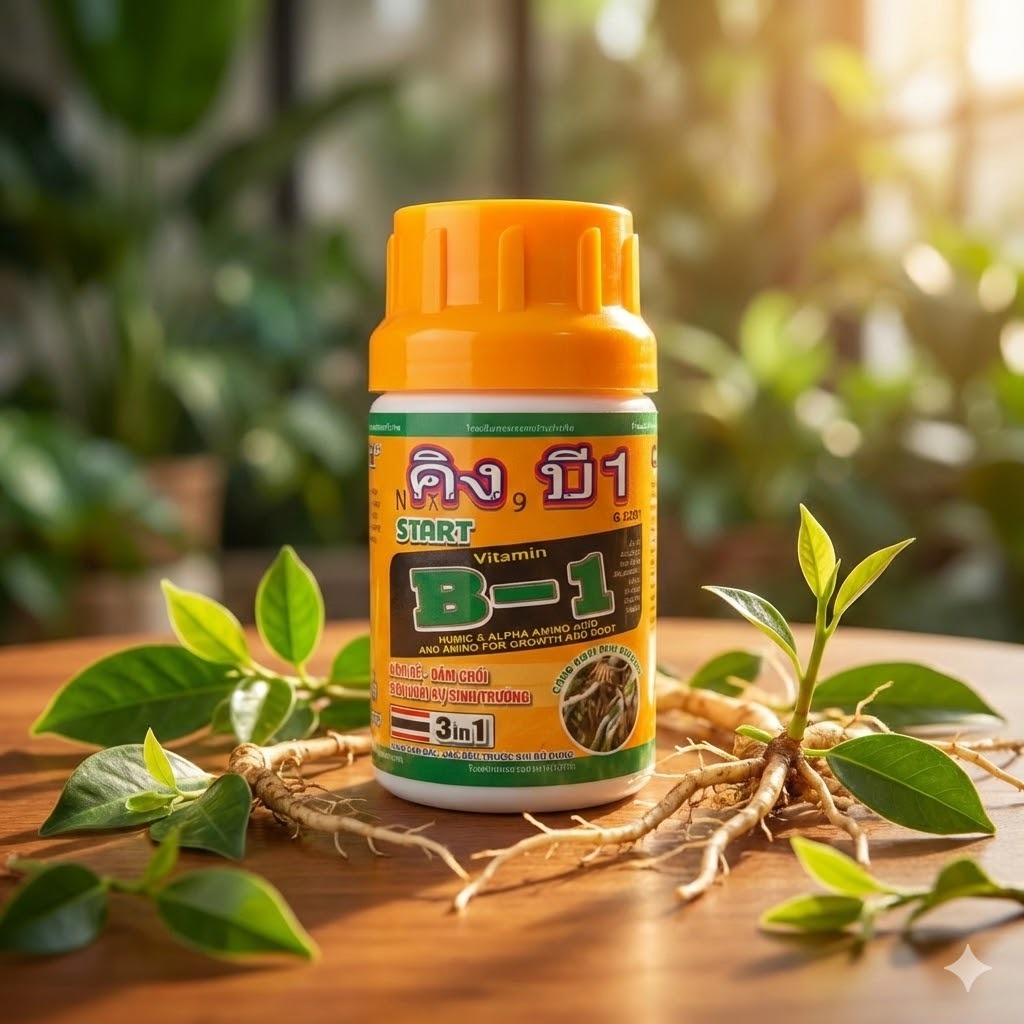 lọ Vitamin B1,b1 thái màu da cam, giúp kích rễ tạo mầm cho cây, cây sinh trưởng tốt.