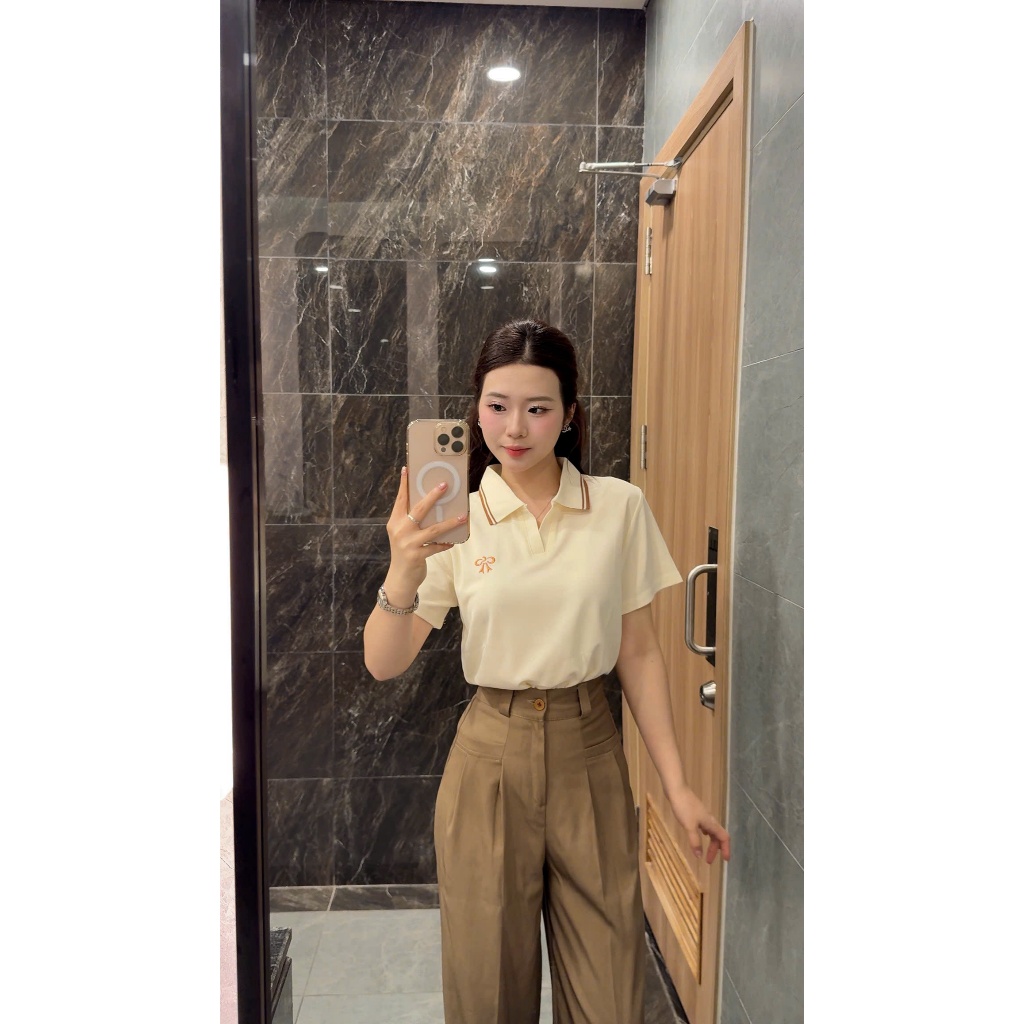 Áo Polo Nữ Cổ V Dệt  Kim Thêu Nơ - Thanh Lịch Sang Trọng Phù Hợp Mọi Hoạt  Động  Trong  Ngày ( M26) | BigBuy360 - bigbuy360.vn