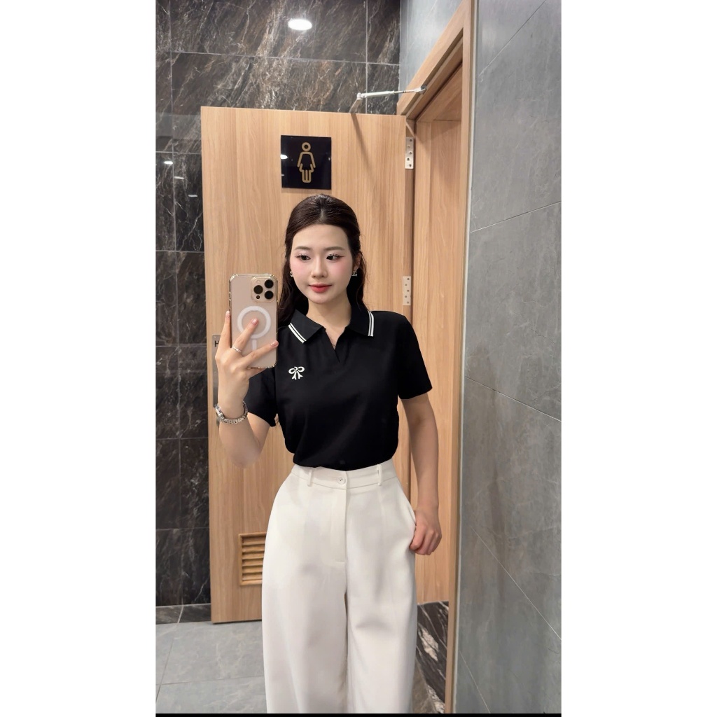 Áo Polo Nữ Cổ V Dệt  Kim Thêu Nơ - Thanh Lịch Sang Trọng Phù Hợp Mọi Hoạt  Động  Trong  Ngày ( M26) | BigBuy360 - bigbuy360.vn