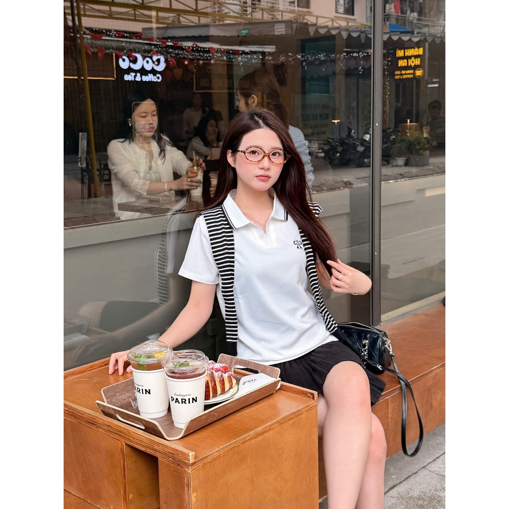 Áo Polo Nữ Cổ V Dệt  Kim Thêu Nơ - Thanh Lịch Sang Trọng Phù Hợp Mọi Hoạt  Động  Trong  Ngày ( M26) | BigBuy360 - bigbuy360.vn