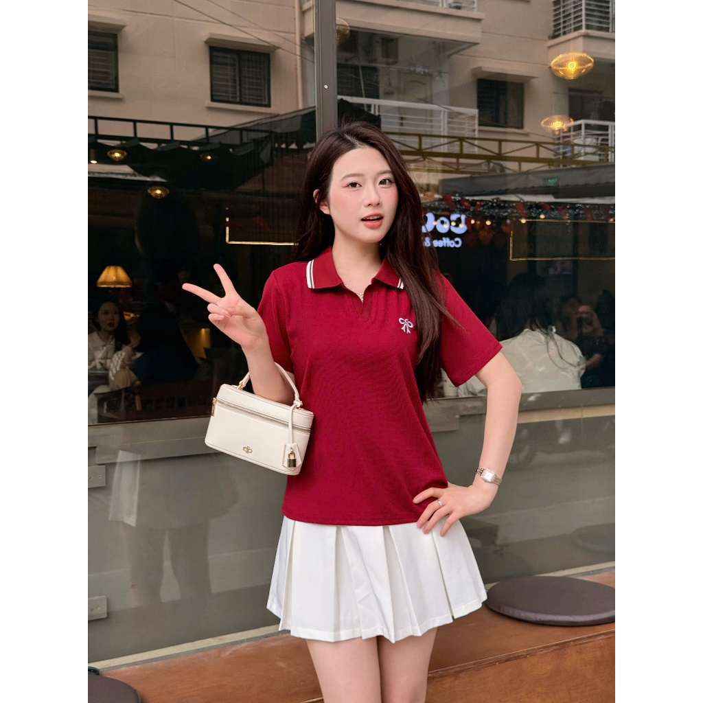 Áo Polo Nữ Cổ V Dệt  Kim Thêu Nơ - Thanh Lịch Sang Trọng Phù Hợp Mọi Hoạt  Động  Trong  Ngày ( M26) | BigBuy360 - bigbuy360.vn