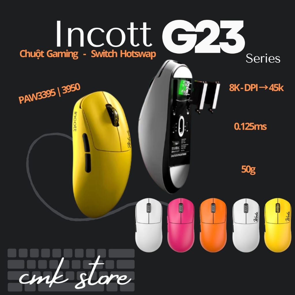 Chuột Gaming Không Dây - Incott G23 V2 Series - Switch Hotswap - 1K | 8K - 50g