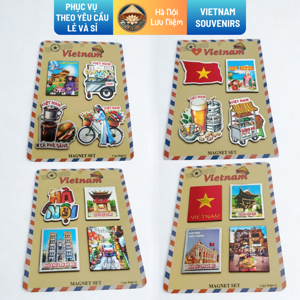 Set Nam Châm Tủ Lạnh, Magnet Du Lịch Việt Nam Vintage Hà Nội Hội An Nha Trang Sài Gòn Quà Lưu Niệm