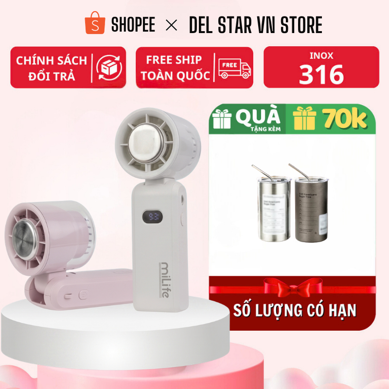 Quạt sò lạnh cầm tay miLife F3P pin 4000mAh màn hình led gập cổ được có dây đeo - Bảo hành 12 tháng