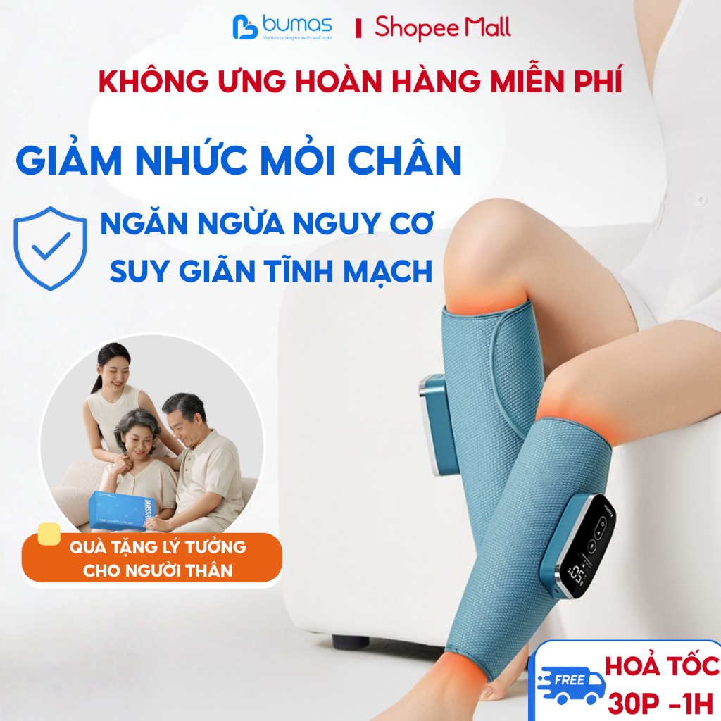 Máy Massage Bắp Chân BUMAS M5 – Mát Xa Chân Bằng Túi Khí, Không Dây Tiện Lợi, Có Chườm Ấm